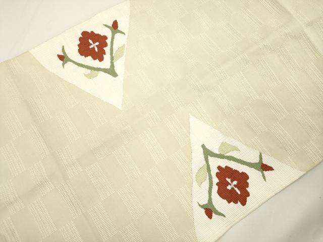 平和屋着物●つけ帯 すくい織 草花文 正絹 逸品 CABJ9416dy