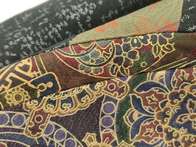 平和屋着物●つけ帯 切嵌草花文 金銀糸 正絹 逸品 CABJ9420dy