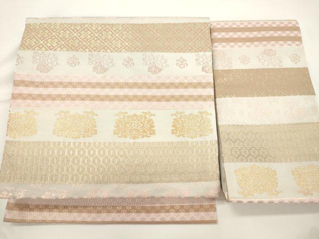 平和屋着物●西陣 川島織物 洗える最高級着物 <英>はなぶさ謹製 つけ帯 横段草花文 金糸 たとう紙付き CABJ9429dy