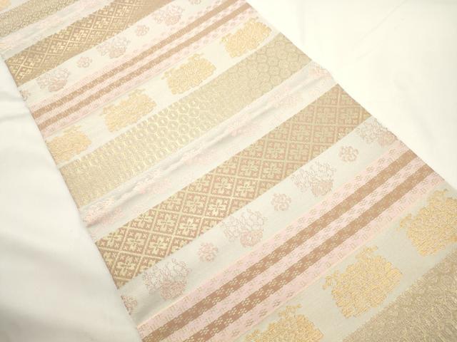 平和屋着物●西陣 川島織物 洗える最高級着物 <英>はなぶさ謹製 つけ帯 横段草花文 金糸 たとう紙付き CABJ9429dy