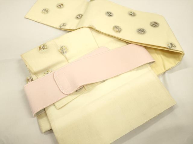 平和屋着物▽ワンタッチつけ帯 スリーシーズン 春夏秋 花鳥文 金銀糸 正絹 逸品 CABJ9433dy