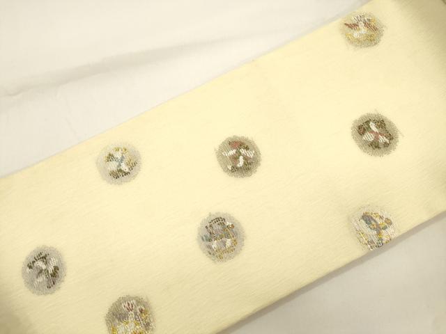 平和屋着物▽ワンタッチつけ帯 スリーシーズン 春夏秋 花鳥文 金銀糸 正絹 逸品 CABJ9433dy