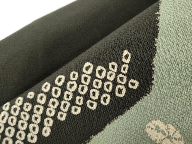 平和屋着物●ワンタッチつけ帯 草花文 黒地 鬼しぼ縮緬 正絹 逸品 CABJ9435dy