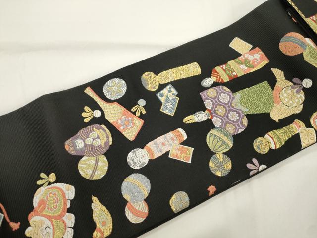平和屋着物●西陣の老舗 1782年創業 山下織物 ワンタッチつけ帯 唐織 相馬紀行 黒地 金糸 正絹 逸品 CABJ9436dy