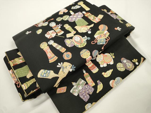 平和屋着物●西陣の老舗 1782年創業 山下織物 ワンタッチつけ帯 唐織 相馬紀行 黒地 金糸 正絹 逸品 CABJ9436dy
