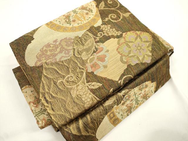 平和屋着物●ワンタッチつけ帯 葡萄蔦の葉文 金糸 正絹 逸品 CABJ9437dy