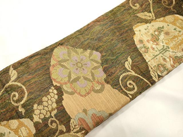 平和屋着物●ワンタッチつけ帯 葡萄蔦の葉文 金糸 正絹 逸品 CABJ9437dy
