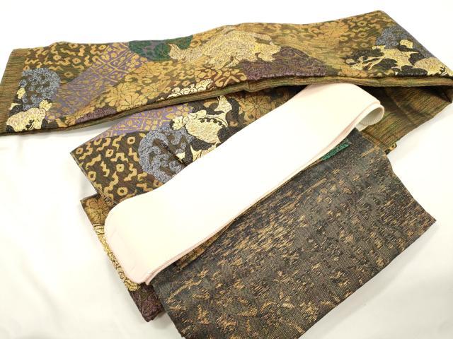 平和屋着物●ワンタッチつけ帯 唐獅子花文 金糸 正絹 逸品 CABJ9438dy