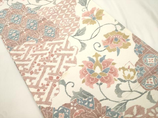 平和屋着物●両面 全通柄袋帯 結織苑 紬地 更紗文 正絹 逸品 CABJ9442dy