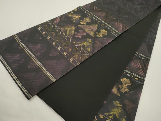 平和屋着物●六通柄袋帯 幾何学文 黒地 金銀糸 正絹 逸品 CABJ9443dy