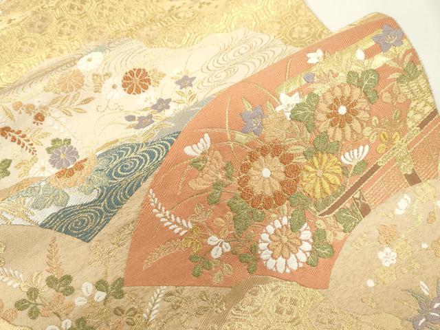 平和屋着物●西陣 服部織物謹製 六通柄袋帯 唐織 地紙流水草花文 金銀糸 正絹 逸品 CABJ9444dy