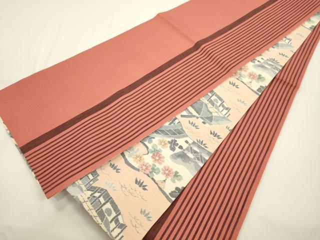 平和屋着物●両面 全通柄袋帯 小千谷紬 風景文 正絹 逸品 CABJ9450dy