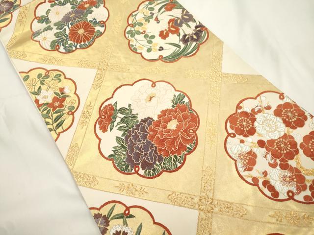 平和屋着物●六通柄袋帯 唐織 天井草花文 金糸 正絹 逸品 CABJ9457dy