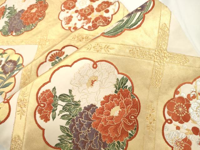 平和屋着物●六通柄袋帯 唐織 天井草花文 金糸 正絹 逸品 CABJ9457dy