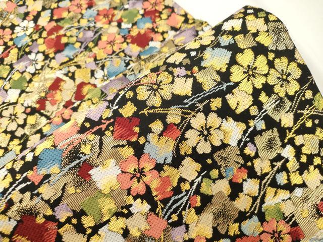 平和屋着物●六通柄袋帯 枝垂桜切金散し 黒地 金糸 正絹 逸品 CABJ9461dy
