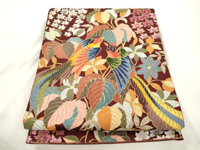 平和屋着物●西陣 白綾苑大庭 六通柄袋帯 花鳥文 金糸 正絹 逸品 CABJ9475dy