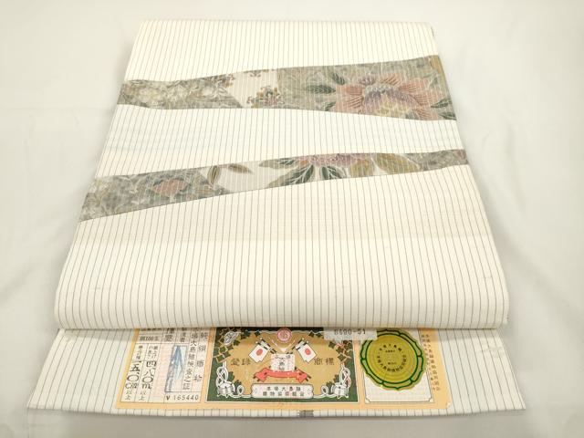 平和屋着物●両面 太鼓柄袋帯 本場縞大島紬 更紗花文 証紙付き 正絹 逸品 CABJ9476dy