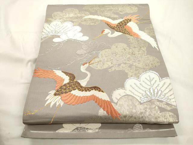 平和屋着物●西陣 河合美術織物謹製 六通柄袋帯 唐織 松 飛鶴文 金銀糸 正絹 逸品 CABJ9477dy