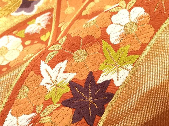 平和屋着物●西陣 河合美術織物謹製 六通柄袋帯 唐織 草花文 金糸 正絹 逸品 CABJ9478dy