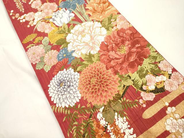 平和屋着物●六通柄袋帯 唐織 花車 金糸 正絹 逸品 CABJ9485dy
