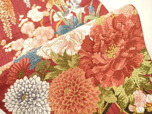 平和屋着物●六通柄袋帯 唐織 花車 金糸 正絹 逸品 CABJ9485dy
