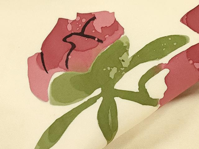 平和屋着物●日展染色作家 高久空木 ろうけつ染 塩瀬 九寸名古屋帯 薔薇 正絹 逸品 CABJ9487dy