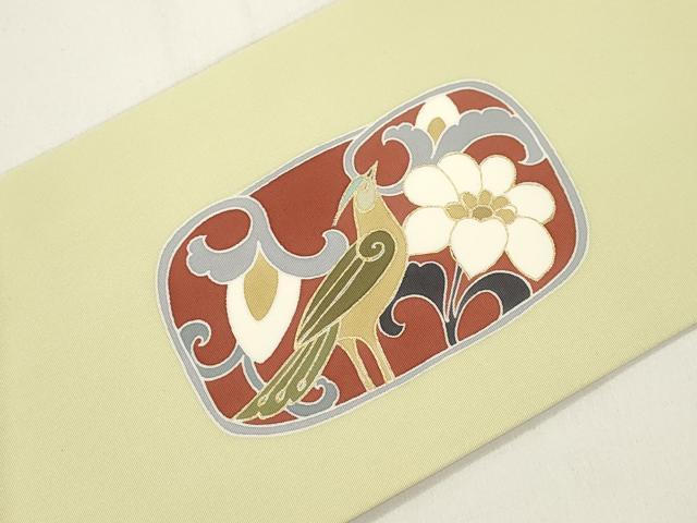 平和屋着物●塩瀬 九寸名古屋帯 花鳥文 金彩 正絹 逸品 CABJ9492dy