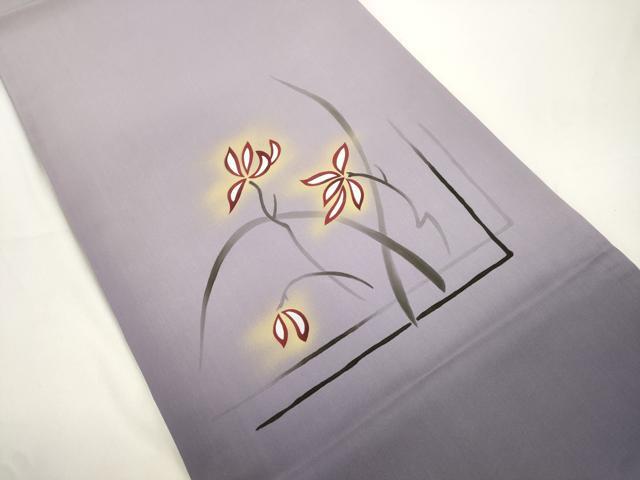 平和屋着物●塩瀬 九寸開き名古屋帯 手描き 草花文 金彩 正絹 逸品 CABJ9493dy