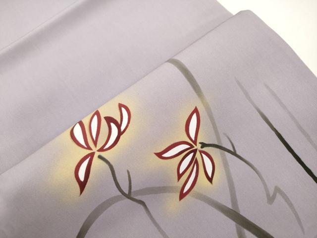 平和屋着物●塩瀬 九寸開き名古屋帯 手描き 草花文 金彩 正絹 逸品 CABJ9493dy
