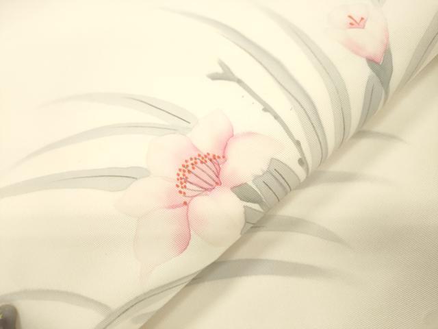 平和屋着物●塩瀬 九寸名古屋帯 手描き 草花文 正絹 逸品 CABJ9500dy