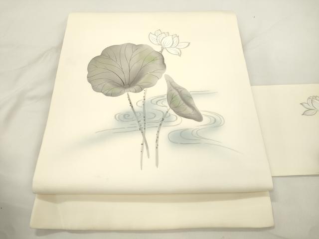 平和屋着物●塩瀬 九寸名古屋帯 手描き 睡蓮 正絹 逸品 CABJ9502dy