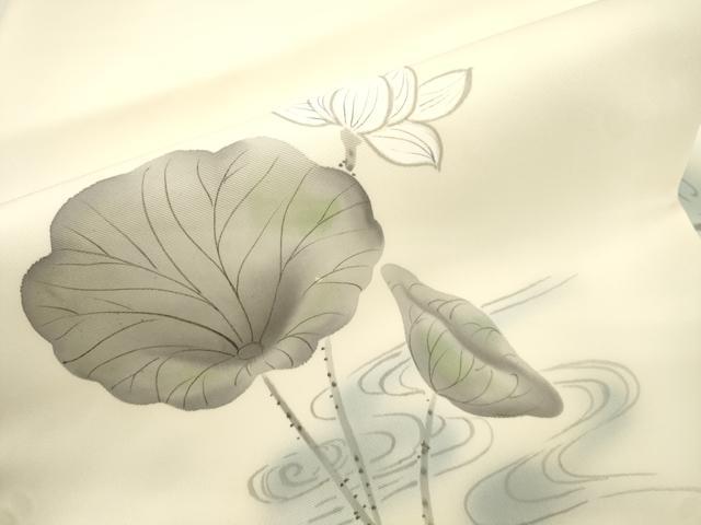平和屋着物●塩瀬 九寸名古屋帯 手描き 睡蓮 正絹 逸品 CABJ9502dy