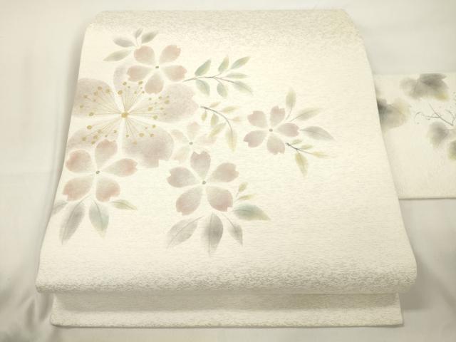 平和屋着物●二代目清次郎 手描き 九寸名古屋帯 舞桜文 金彩 正絹 逸品 CABJ9505dy