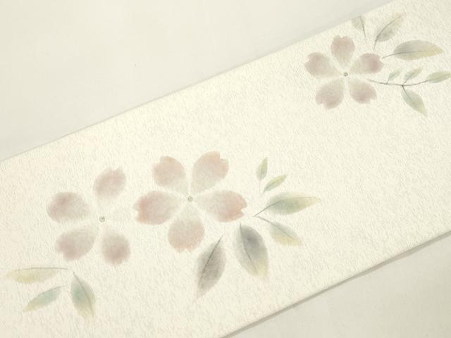 平和屋着物●二代目清次郎 手描き 九寸名古屋帯 舞桜文 金彩 正絹 逸品 CABJ9505dy
