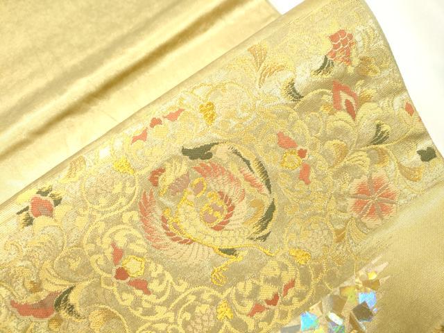 平和屋着物●金彩友禅作家 金彩の魔術師 堀省平 金煌織 太鼓柄袋帯 鳳凰花唐草文 金糸 正絹 逸品 CABJ9508dy