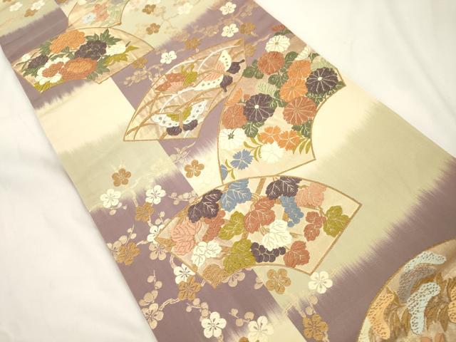 平和屋着物●六通柄袋帯 唐織 地紙花蝶文 金糸 正絹 逸品 CABJ9510dy