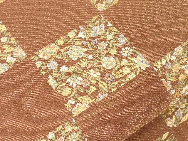 平和屋着物●六通柄袋帯 松涛つづれ 市松草花文 正絹 逸品 CABJ9518dy