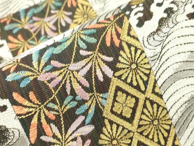 平和屋着物●伝統工芸士 林正勝 六通柄袋帯 市松文様 正絹 逸品 CABJ9521dy