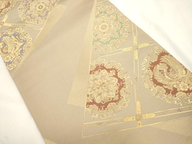 平和屋着物●六通柄袋帯 作家物 色紙重ね鳳凰花文 金糸 正絹 逸品 CABJ9525dy