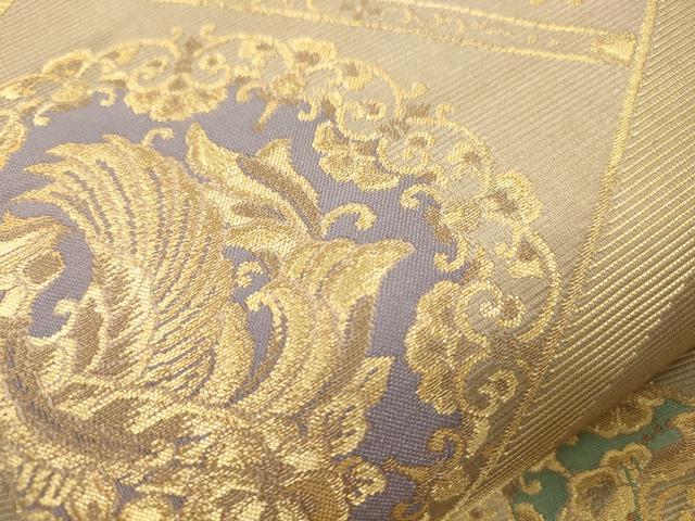 平和屋着物●六通柄袋帯 作家物 色紙重ね鳳凰花文 金糸 正絹 逸品 CABJ9525dy