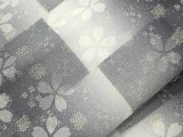 平和屋着物●両面 全通柄袋帯 舞桜文 銀通し地 正絹 逸品 CABJ9541dy