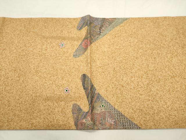 平和屋着物●太鼓柄袋帯 紬地 玉虫 草花文 金彩 正絹 逸品 CABJ9545dy
