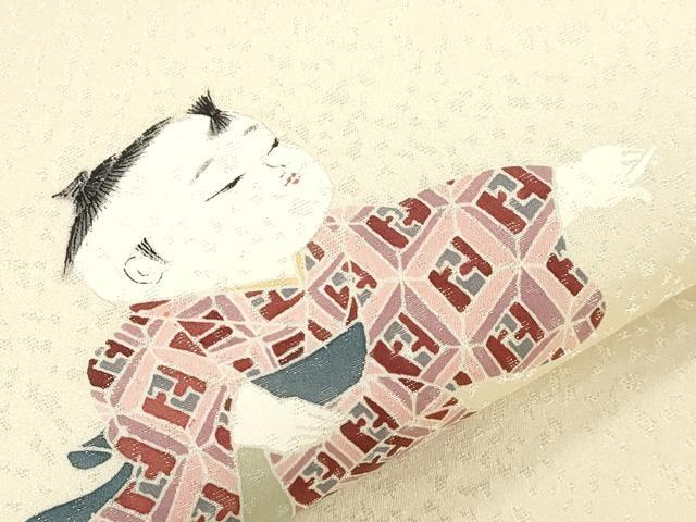 平和屋着物●九寸名古屋帯 童子遊び 銀通し地 正絹 逸品 CABJ9562dy