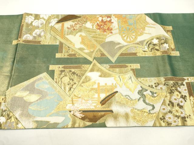 平和屋着物●西陣 川島織物 六通柄 本袋帯 冊子風景文 本金 正絹 逸品 CABJ9592dy