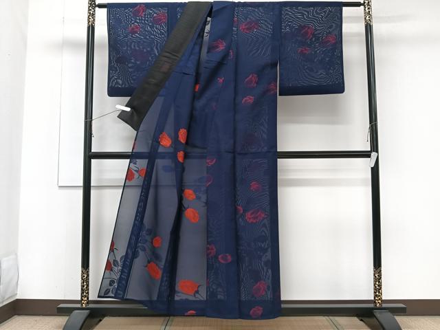 平和屋着物*夏物 小紋 紗 ローズ 正絹 逸品 CABJ9656xi
