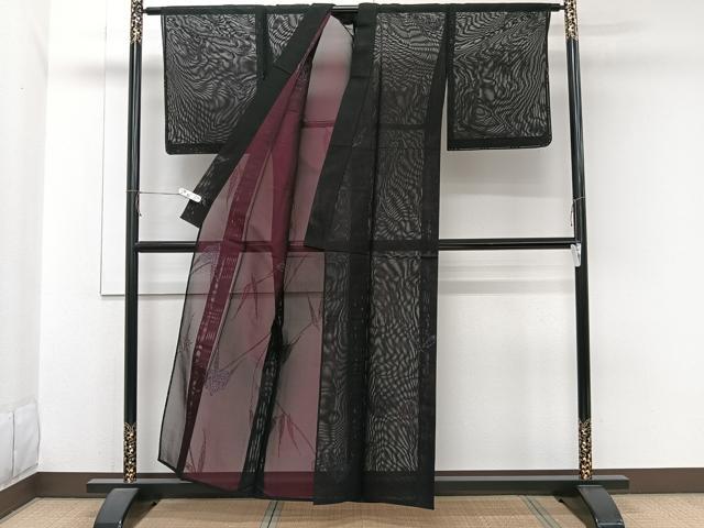 平和屋着物*夏物 小紋 紗 枝草文 黒地 正絹 逸品 未使用 CABJ9670xi