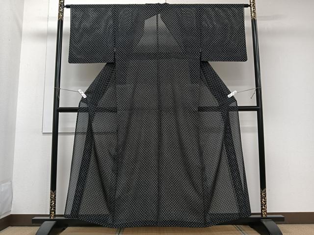 平和屋着物*夏物 小紋 縦絽 網目文 黒地 正絹 逸品 CABJ9682xi