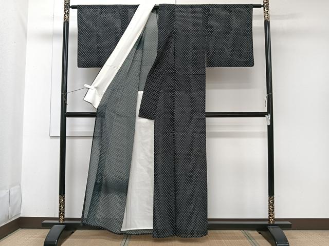 平和屋着物*夏物 小紋 縦絽 網目文 黒地 正絹 逸品 CABJ9682xi