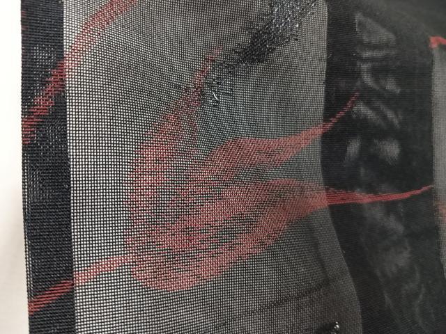 平和屋着物*夏物 小紋 紗 枝草花文 黒地 銀糸 正絹 逸品 CABJ9689xi