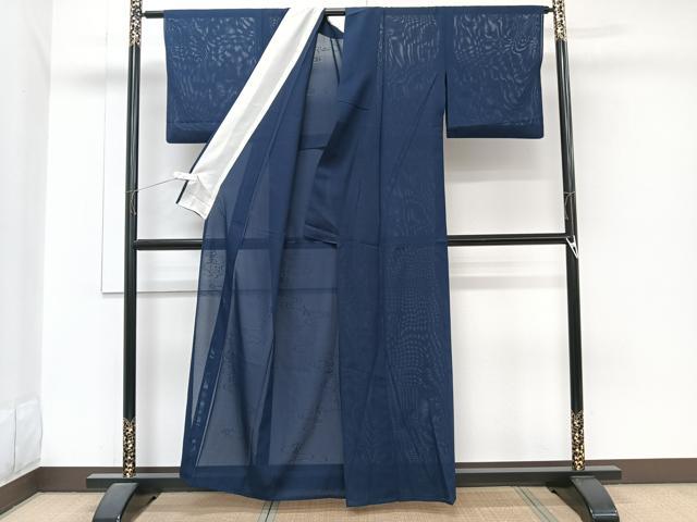 平和屋着物*夏物 色無地 絽 流水楓紋紗 濃藍色 正絹 逸品 CABJ9692xi